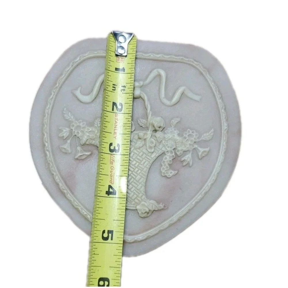 Genuine Incolay Stone Heart Shape Jewelry Trinket Box with Flower Basket Design